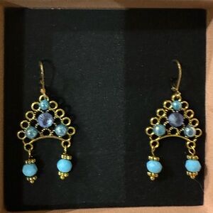 Elegant Gold and Blue Dangle Earrings